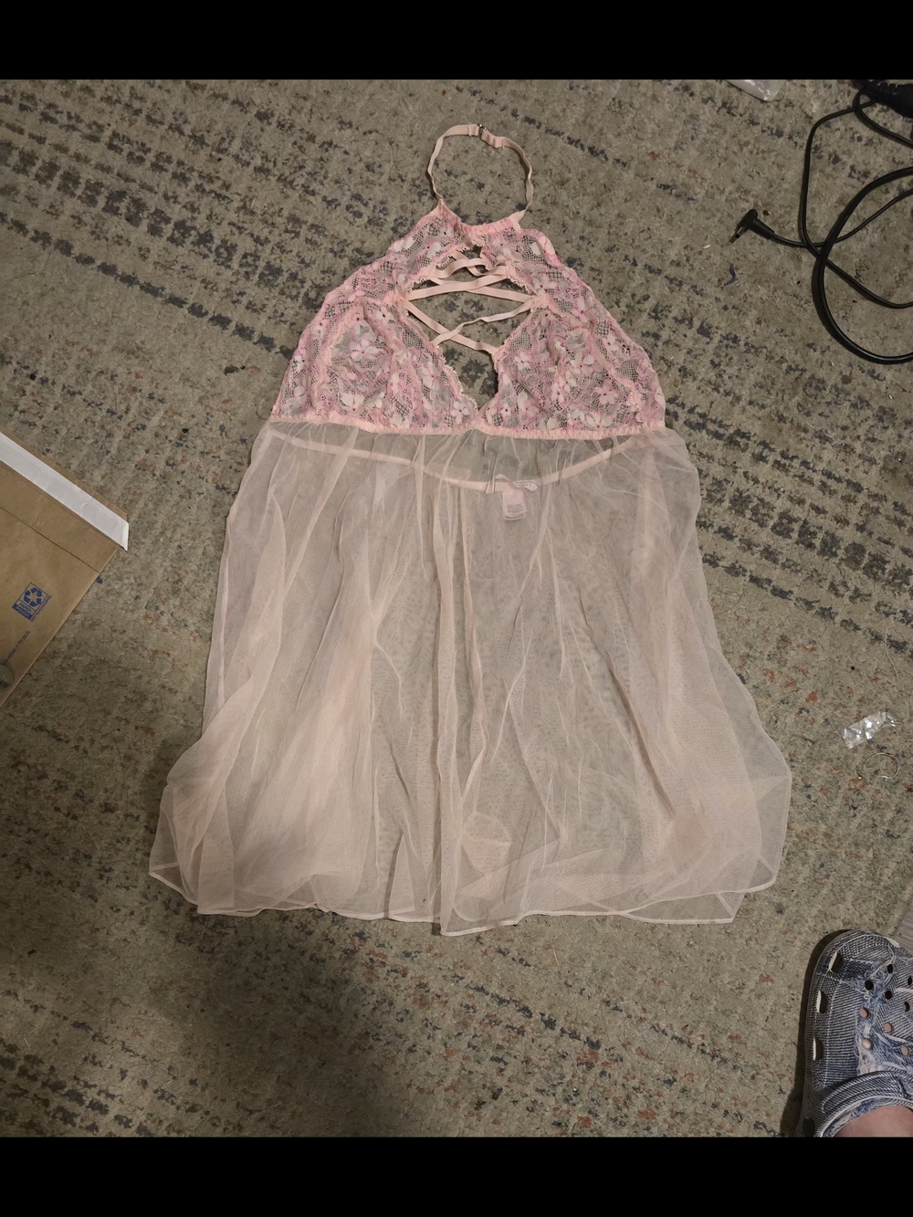 Victoria's Secret Pink Floral Lace Halter Babydoll